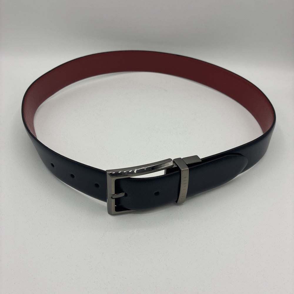 Ted Baker London Reversible Belt Mens 31 Navy Blue Red Gunmetal Buckle